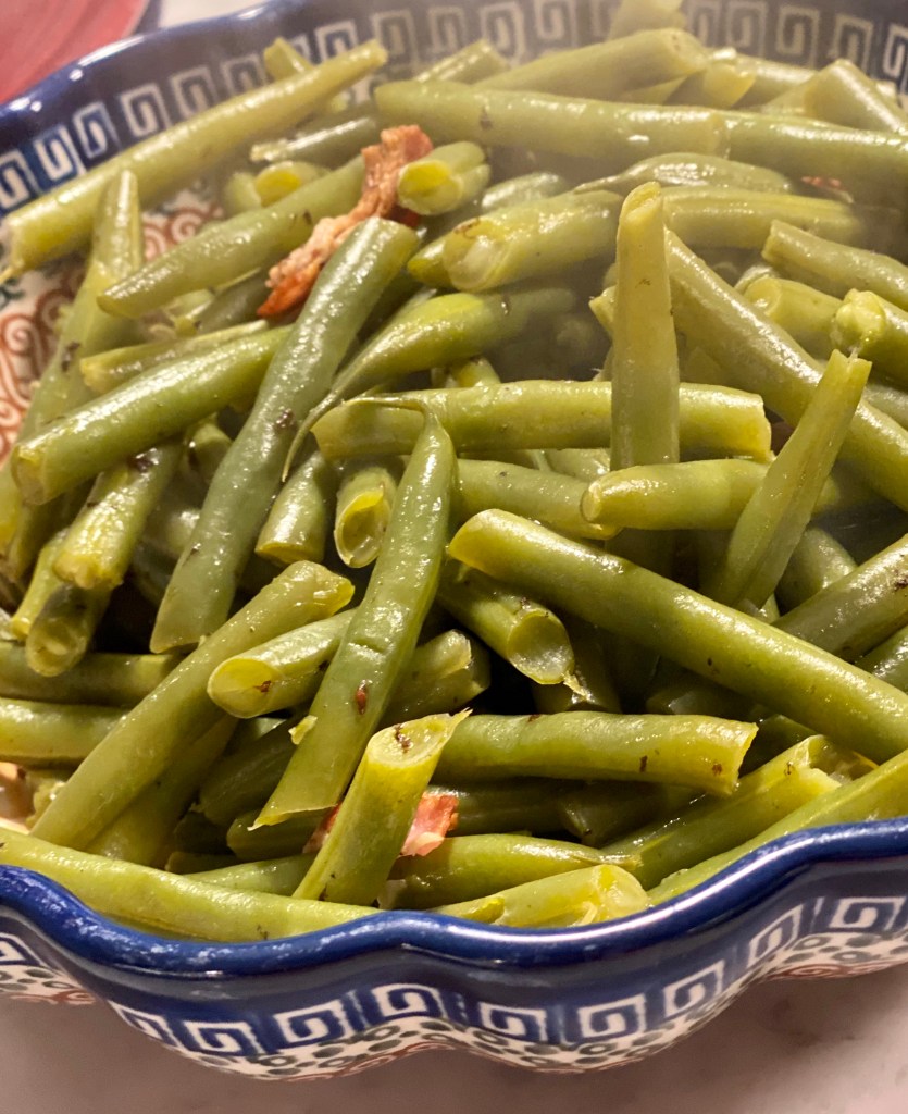 Recipe for green beans with bacon.